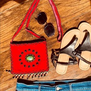 Vintage 1980's Red Beaded Bag- Hand Made